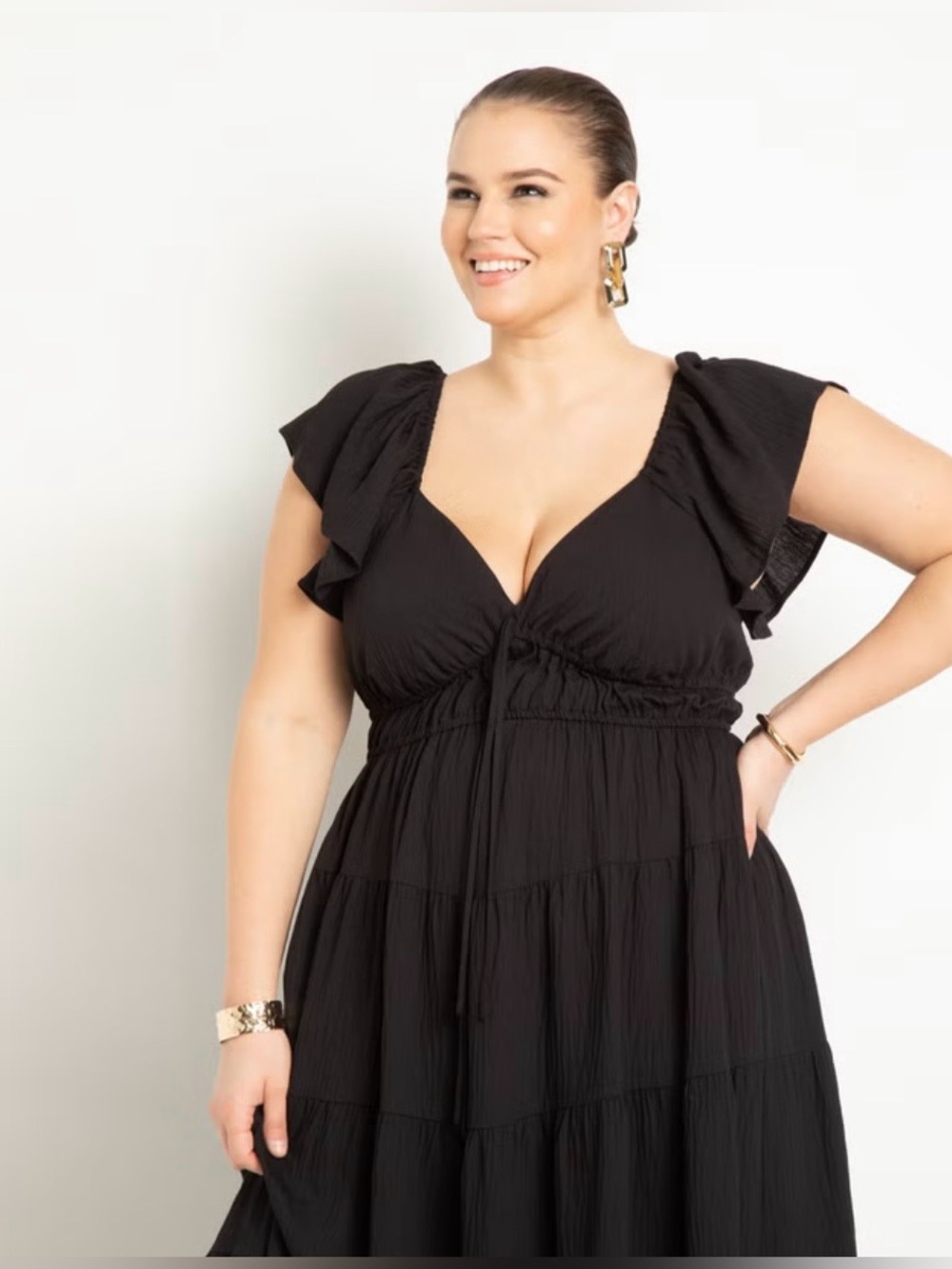 ELOQUII Ruffled Tiered Dress Black Size 14